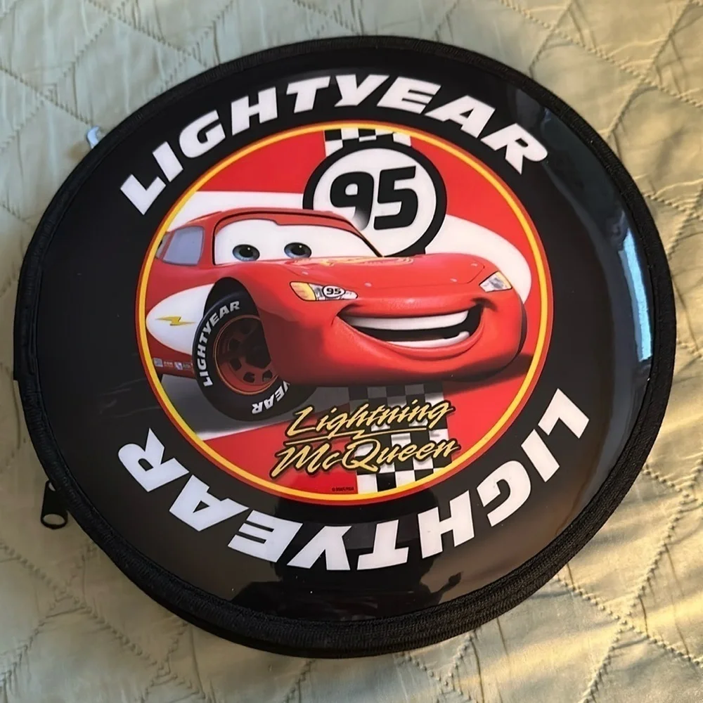 Disney Pixar Lightning McQueen Wheel Shape Zipper Stationary Art Supply Organize